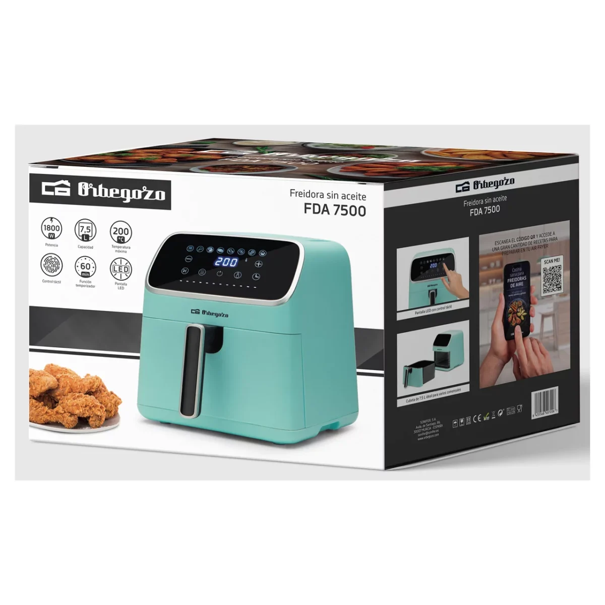 Friteuse à air 7.5L OBREGOZO FDA 7500, couleur bleue, 1800W – Image 2