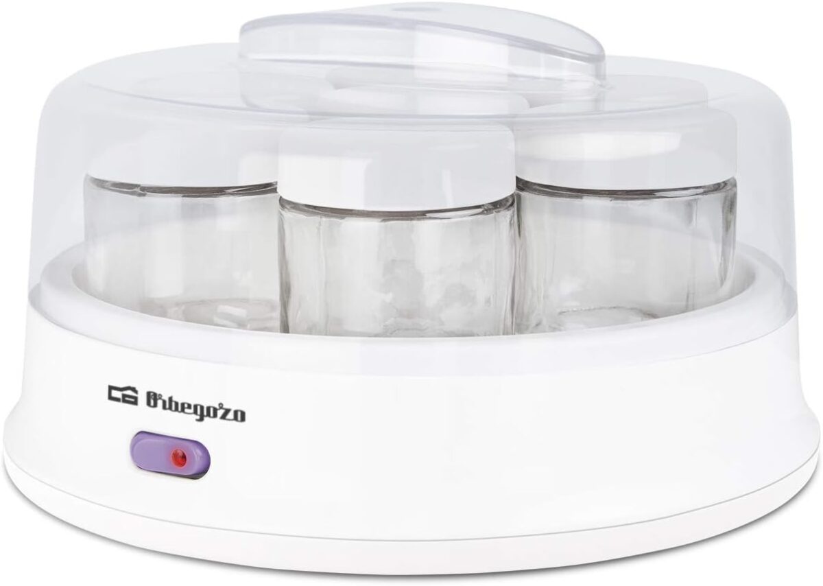 Orbegozo YU 2350 Yaourtière avec 7 pots de 200 ml de capacité, 15 W, couvercle transparent, interrupteur marche/arrêt, passe au lave-vaisselle, blanc – Image 1