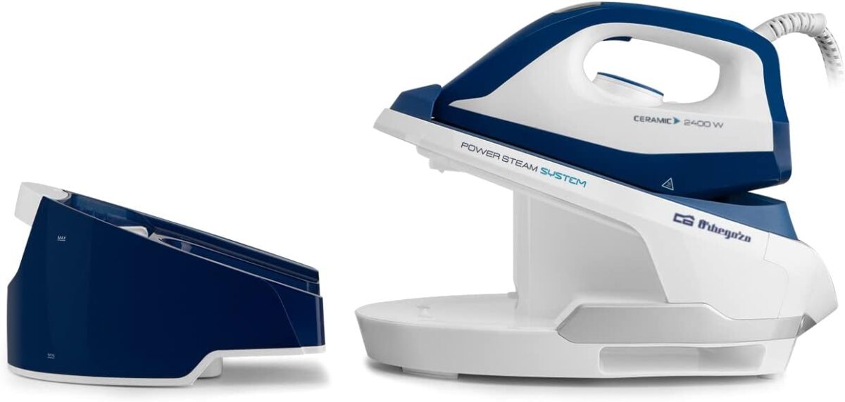 Orbegozo VP 8600 Centre de repassage à vapeur et à sec, 2 modes de fonctionnement, mode autonettoyant, régulateur de température, réservoir d'eau amovible 2 L, 2400 W, blanc et bleu – Image 2