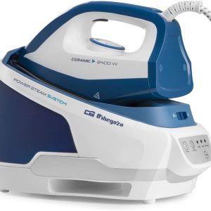 Orbegozo VP 8600 Centre de repassage à vapeur et à sec, 2 modes de fonctionnement, mode autonettoyant, régulateur de température, réservoir d'eau amovible 2 L, 2400 W, blanc et bleu