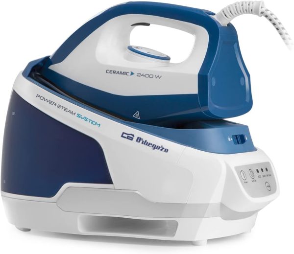 Orbegozo VP 8600 Centre de repassage à vapeur et à sec, 2 modes de fonctionnement, mode autonettoyant, régulateur de température, réservoir d'eau amovible 2 L, 2400 W, blanc et bleu