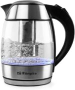 Orbegozo KT 6040 Bouilloire avec Passoire, Verseuse en Verre Amovible, Poignée à Froid, Éclairage LED, Sans BPA, 2200W