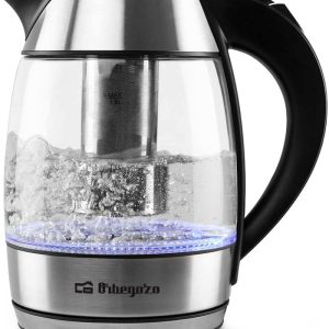 Orbegozo KT 6040 Bouilloire avec Passoire, Verseuse en Verre Amovible, Poignée à Froid, Éclairage LED, Sans BPA, 2200W