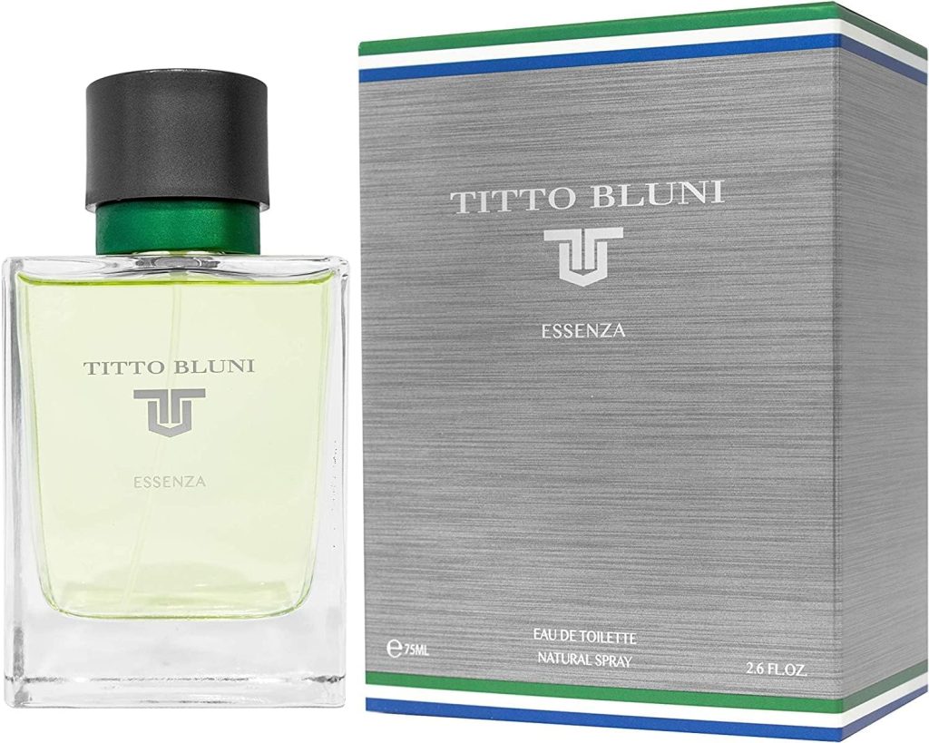 Flacon du parfum Titto Bluni Homme Essenze Eau de Toilette, une fragrance masculine fraîche et boisée.