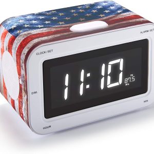 BIGBEN Radio-Réveil Enfant avec Grands Chiffres Design USA, Rouge, 16 x 10 x 9 cm