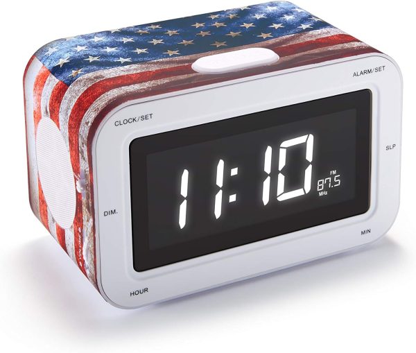 BIGBEN Radio-Réveil Enfant avec Grands Chiffres Design USA, Rouge, 16 x 10 x 9 cm