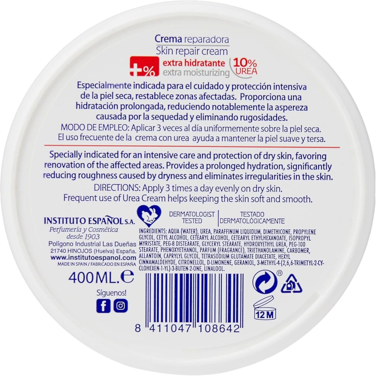 Instituto Español Crema Hidratante de Urea, 400 Mililitros – Image 3