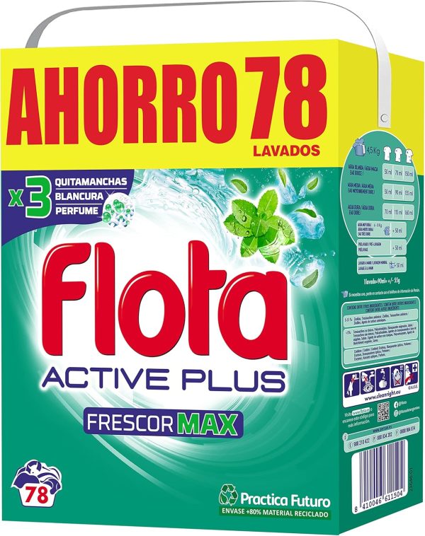 Flota Lessive Poudre Valise Active Plus Cacitos, Blanc, 78 lavages