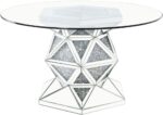 Table à manger miroir avec incrustations de strass – Table de salle à manger miroir ornée de diamants décoratifs