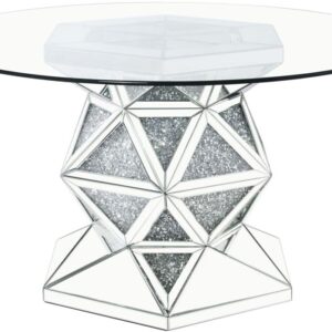 Table à manger miroir avec incrustations de strass – Table de salle à manger miroir ornée de diamants décoratifs