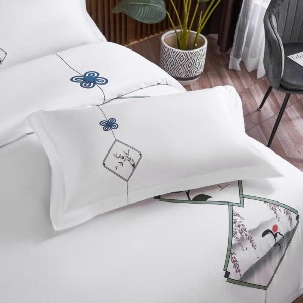 Drap et taille d'oreiller, Housse de Couette Blanche pour hôtel, Ensemble de literie en Coton à Longues Fibres, 6 pièces – Image 2