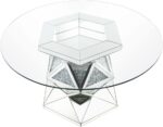 Table à manger miroir avec incrustations de strass – Table de salle à manger miroir ornée de diamants décoratifs – Image 4