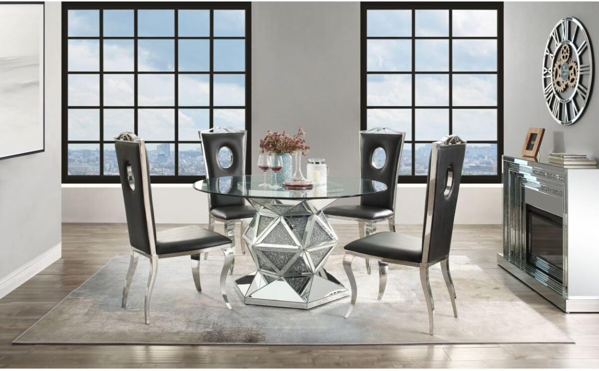 Table à manger miroir avec incrustations de strass – Table de salle à manger miroir ornée de diamants décoratifs – Image 2