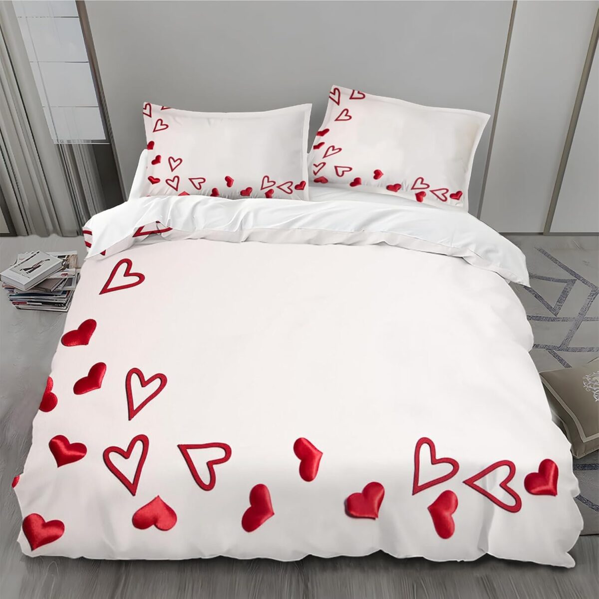Parure de lit blanche réversible en microfibre – Housse de couette avec fermeture éclair et 2 taies d’oreiller – Image 1