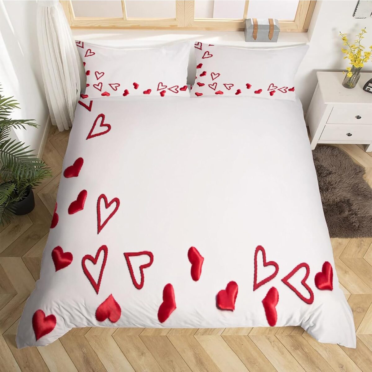 Parure de lit blanche réversible en microfibre – Housse de couette avec fermeture éclair et 2 taies d’oreiller – Image 4