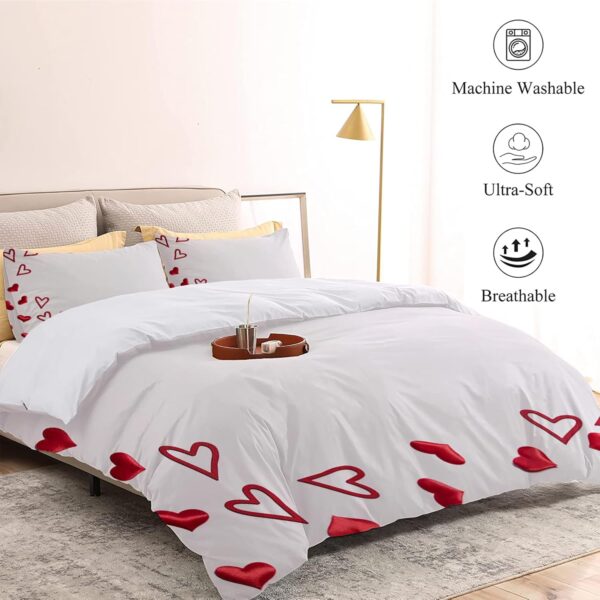Parure de lit blanche réversible en microfibre – Housse de couette avec fermeture éclair et 2 taies d’oreiller – Image 2