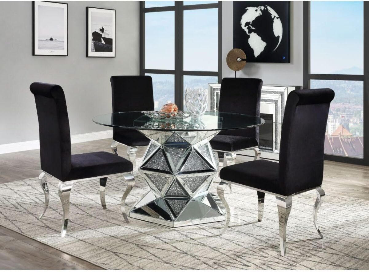 Table à manger miroir avec incrustations de strass – Table de salle à manger miroir ornée de diamants décoratifs – Image 5