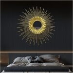 Grand miroir mural en métal doré en forme de soleil – Image 4