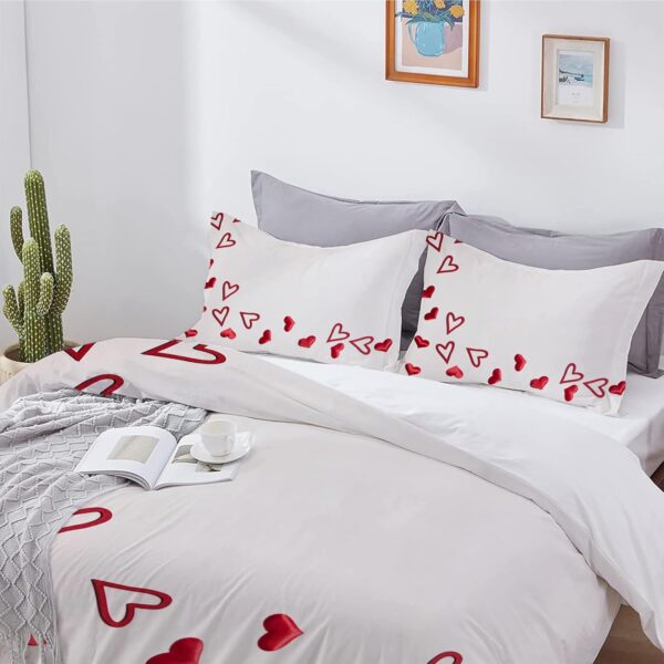 Parure de lit blanche réversible en microfibre – Housse de couette avec fermeture éclair et 2 taies d’oreiller – Image 3