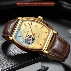 montre de luxe pour homme de marque chenxi avec boîte baril de vin automatique en cuir pour hommes creux lumineux étanche montres mécaniques pour hommes