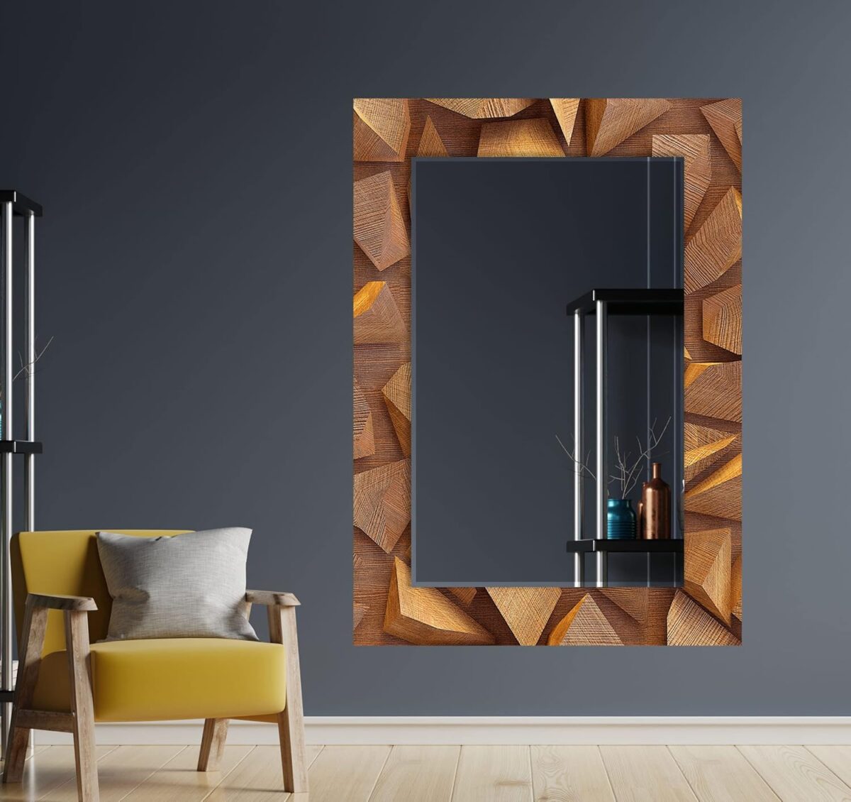 Miroir mural biseauté unique - Miroir en bois - Miroir de salle de bain – Image 2