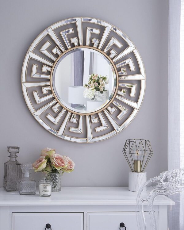 Miroir Mural de Forme Ronde au Cadre Doré