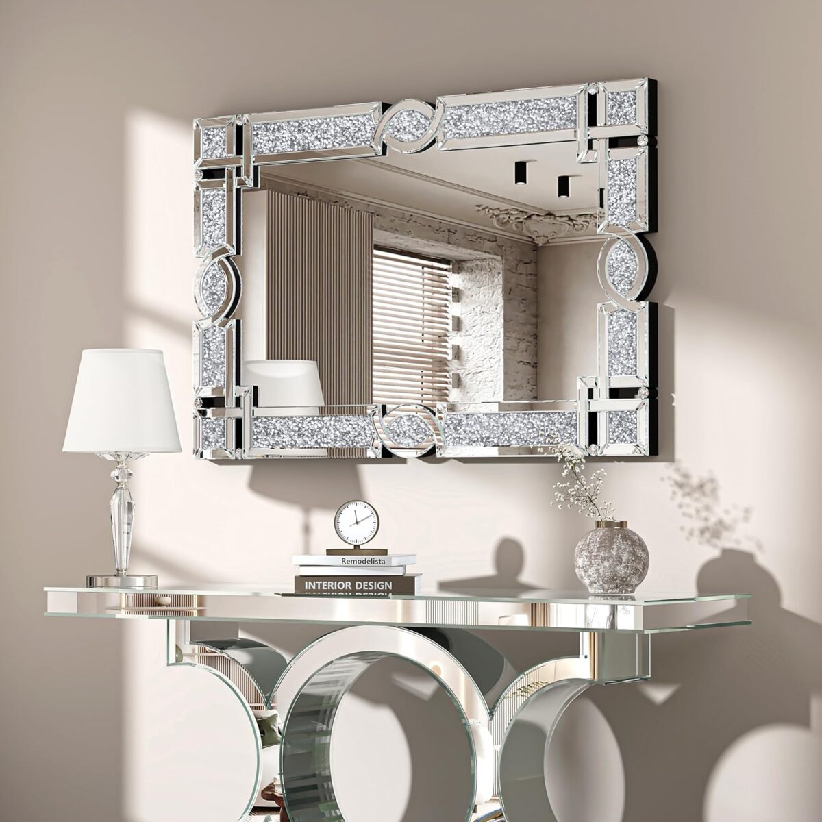 Miroir en cristal pour décoration murale, miroir rectangulaire pour salon, salle de bain, chambre à coucher, entrée, salle à manger – Image 3