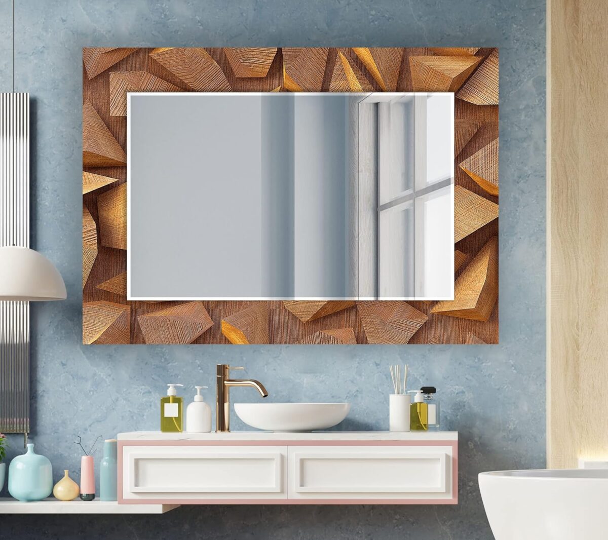 Miroir mural biseauté unique - Miroir en bois - Miroir de salle de bain – Image 5