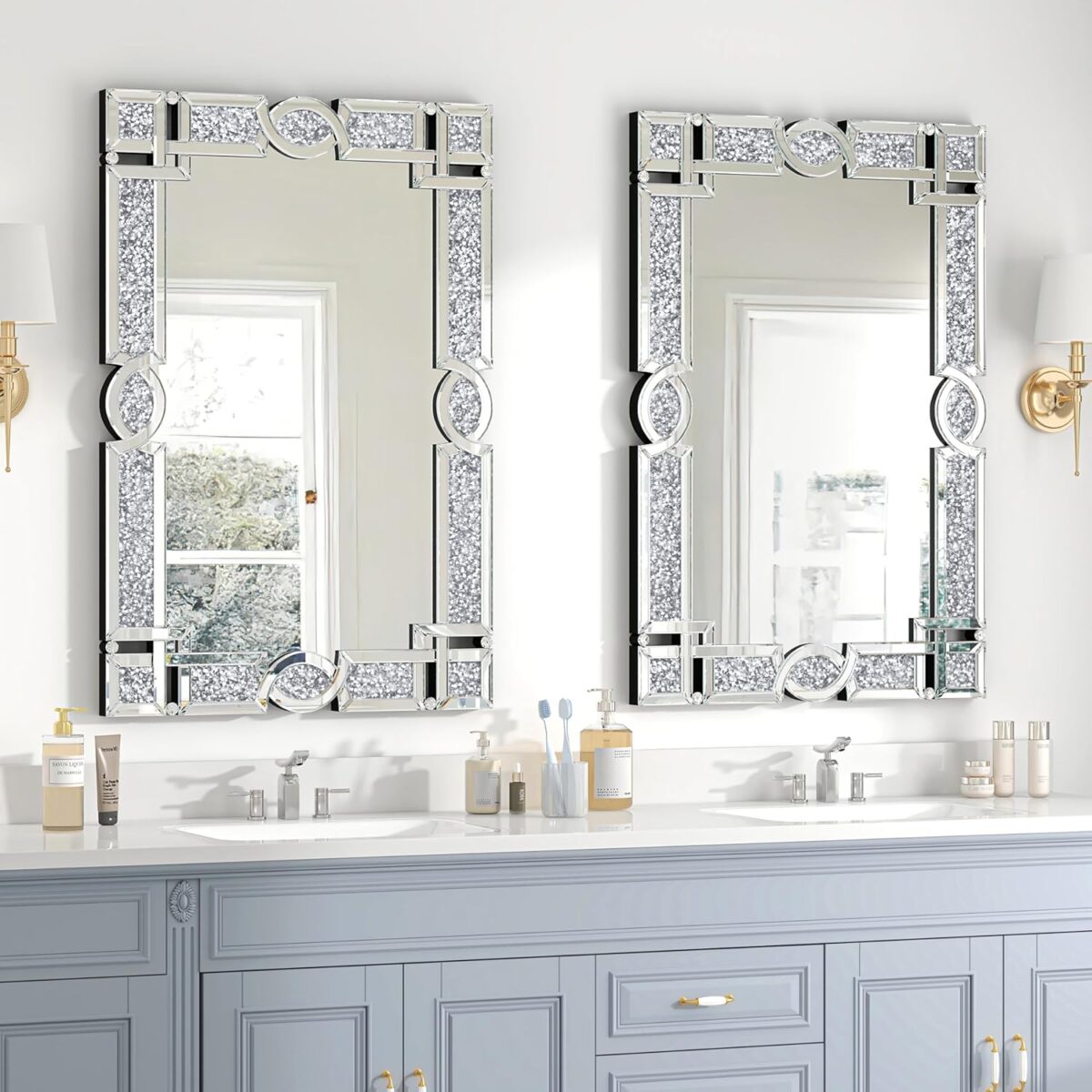 Miroir en cristal pour décoration murale, miroir rectangulaire pour salon, salle de bain, chambre à coucher, entrée, salle à manger – Image 4