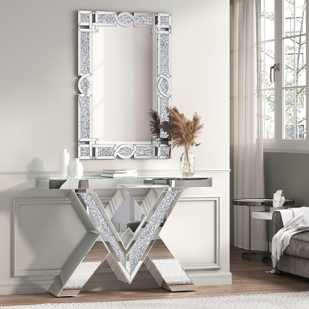 Miroir en cristal pour décoration murale, miroir rectangulaire pour salon, salle de bain, chambre à coucher, entrée, salle à manger – Image 2
