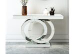 Console moderne en argent avec base à anneaux entrelacés pour couloir d'entrée