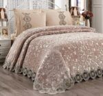 Ensemble de couvre lit - double lit-diffèrent couleur (Rose-Beige-Pudra) – Image 2