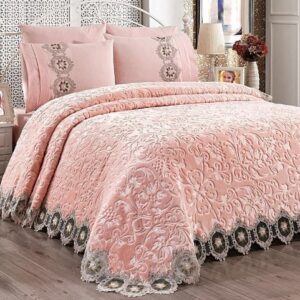 Ensemble de couvre lit - double lit-diffèrent couleur (Rose-Beige-Pudra)