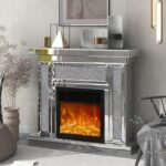 Cheminée électrique à LED Fuax avec miroir et flamme, décor diamant, argentée – Image 4
