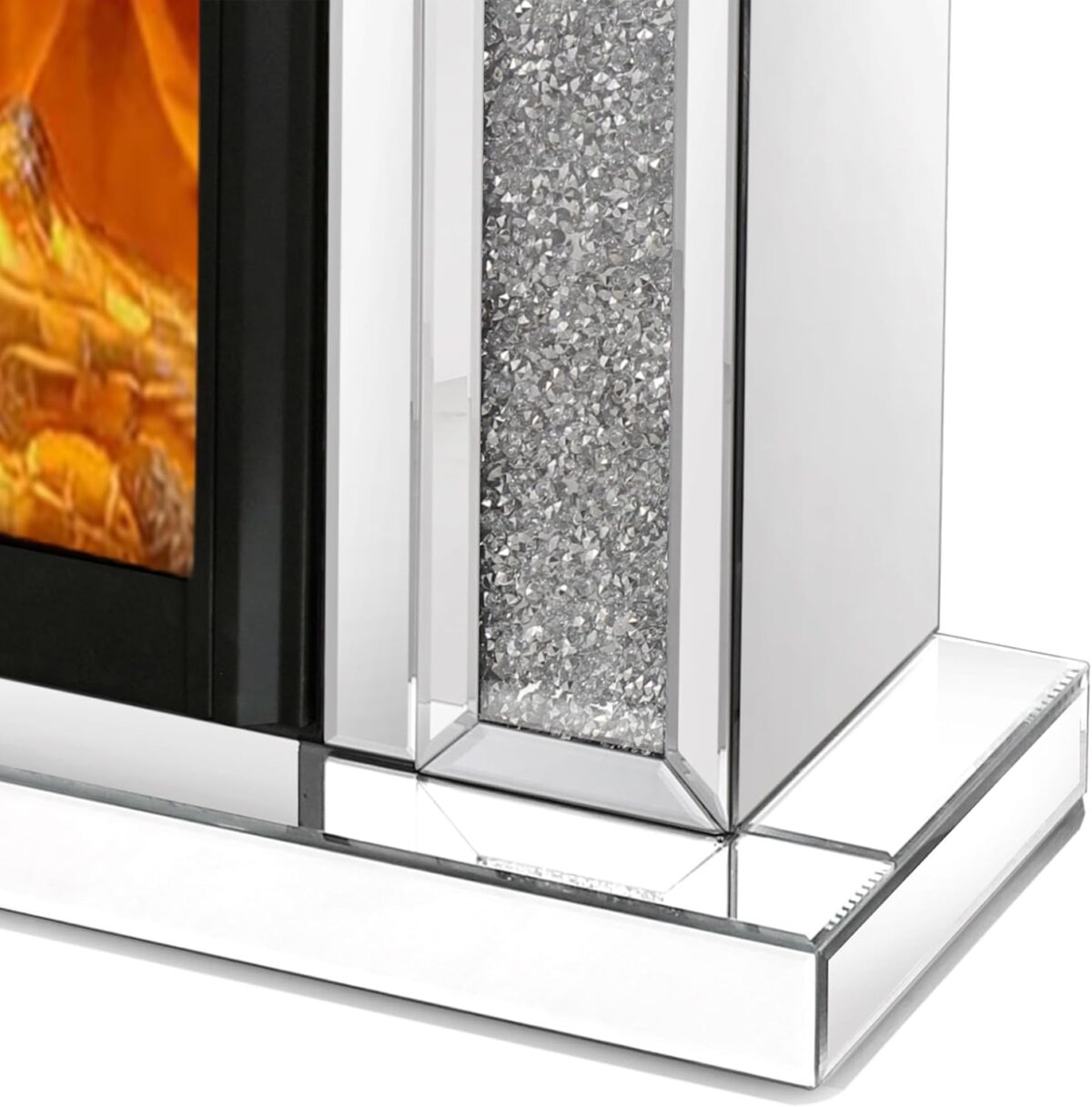Cheminée électrique à LED Fuax avec miroir et flamme, décor diamant, argentée – Image 3