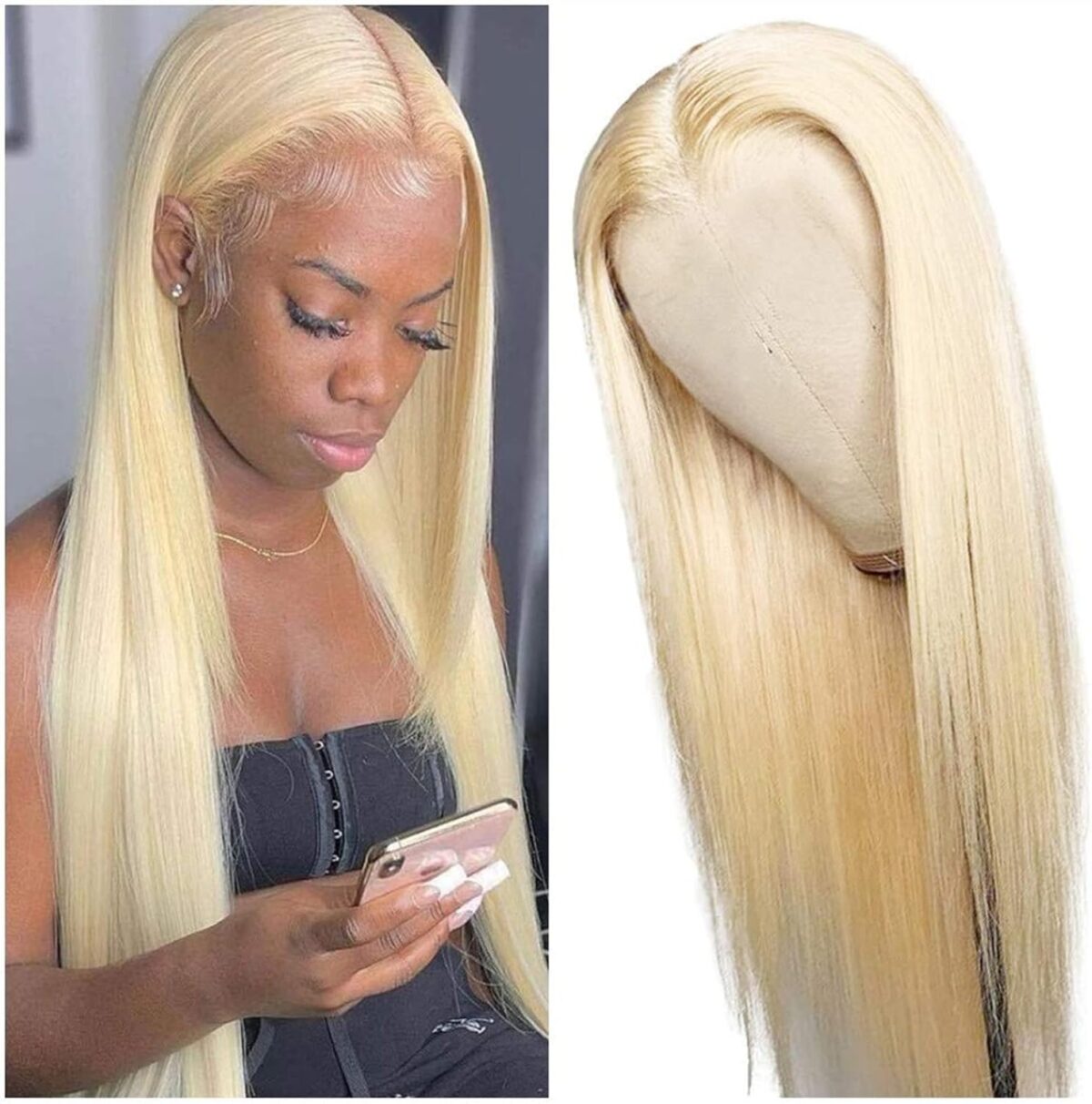 Cheveux Naturels Perruque, 613 Blonde HAUTE DÉFINITION Perruques de cheveux humains en dentelle for femmes droite 13 × 6 perruque de dentelle pré-cueillée pr – Image 3