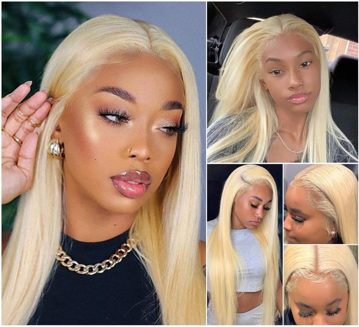 Cheveux Naturels Perruque, 613 Blonde HAUTE DÉFINITION Perruques de cheveux humains en dentelle for femmes droite 13 × 6 perruque de dentelle pré-cueillée pr – Image 2