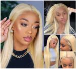 Cheveux Naturels Perruque, 613 Blonde HAUTE DÉFINITION Perruques de cheveux humains en dentelle for femmes droite 13 × 6 perruque de dentelle pré-cueillée pr – Image 2