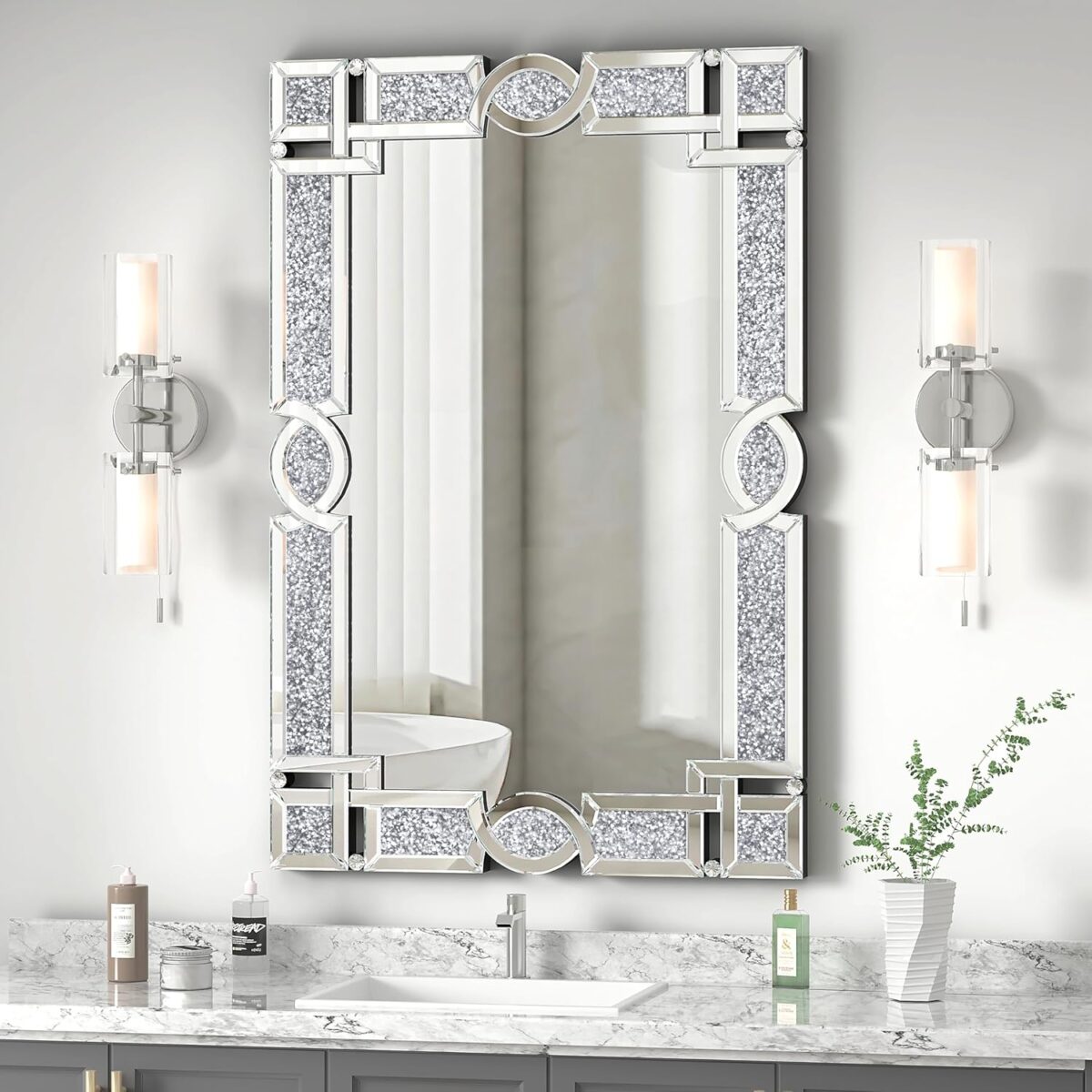 Miroir en cristal pour décoration murale, miroir rectangulaire pour salon, salle de bain, chambre à coucher, entrée, salle à manger – Image 1