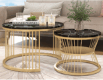Ensemble de 2 tables basses rondes avec table basse gigogne moderne avec plateau – Image 4