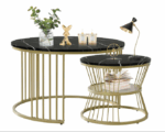 Ensemble de 2 tables basses rondes avec table basse gigogne moderne avec plateau – Image 2