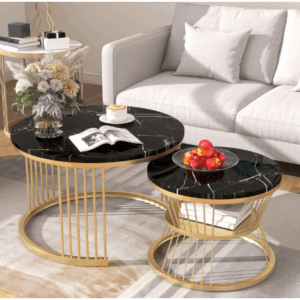 Ensemble de 2 tables basses rondes avec table basse gigogne moderne avec plateau