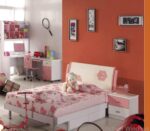 Lit simple rose pour enfant Lit de quatre pieds Table de lit Lit princesse Ensemble de lit pour enfant vendu séparément Lit de cinq pieds Armoire Bureau – Image 4