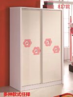 Lit simple rose pour enfant Lit de quatre pieds Table de lit Lit princesse Ensemble de lit pour enfant vendu séparément Lit de cinq pieds Armoire Bureau – Image 5