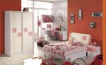 Lit simple rose pour enfant Lit de quatre pieds Table de lit Lit princesse Ensemble de lit pour enfant vendu séparément Lit de cinq pieds Armoire Bureau – Image 2
