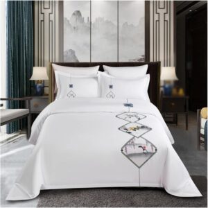 Drap et taille d'oreiller, Housse de Couette Blanche pour hôtel, Ensemble de literie en Coton à Longues Fibres, 6 pièces