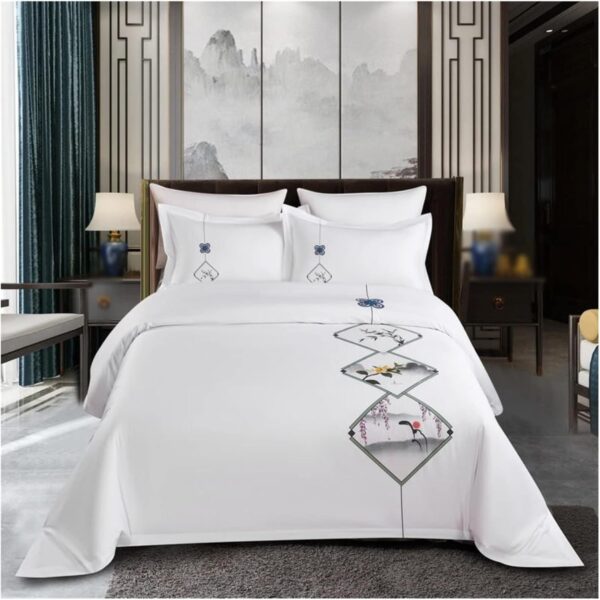 Drap et taille d'oreiller, Housse de Couette Blanche pour hôtel, Ensemble de literie en Coton à Longues Fibres, 6 pièces