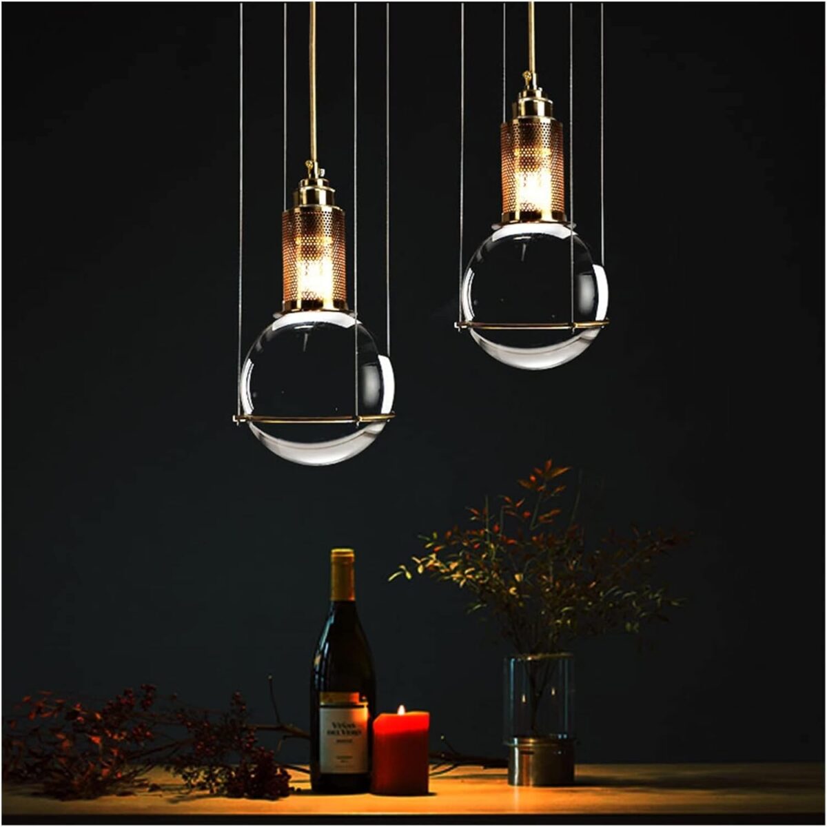 LED Lampe de lustre moderne, nordique de lustre à bille en verre simple de barre de bar LOFT Lampe suspension – Image 3