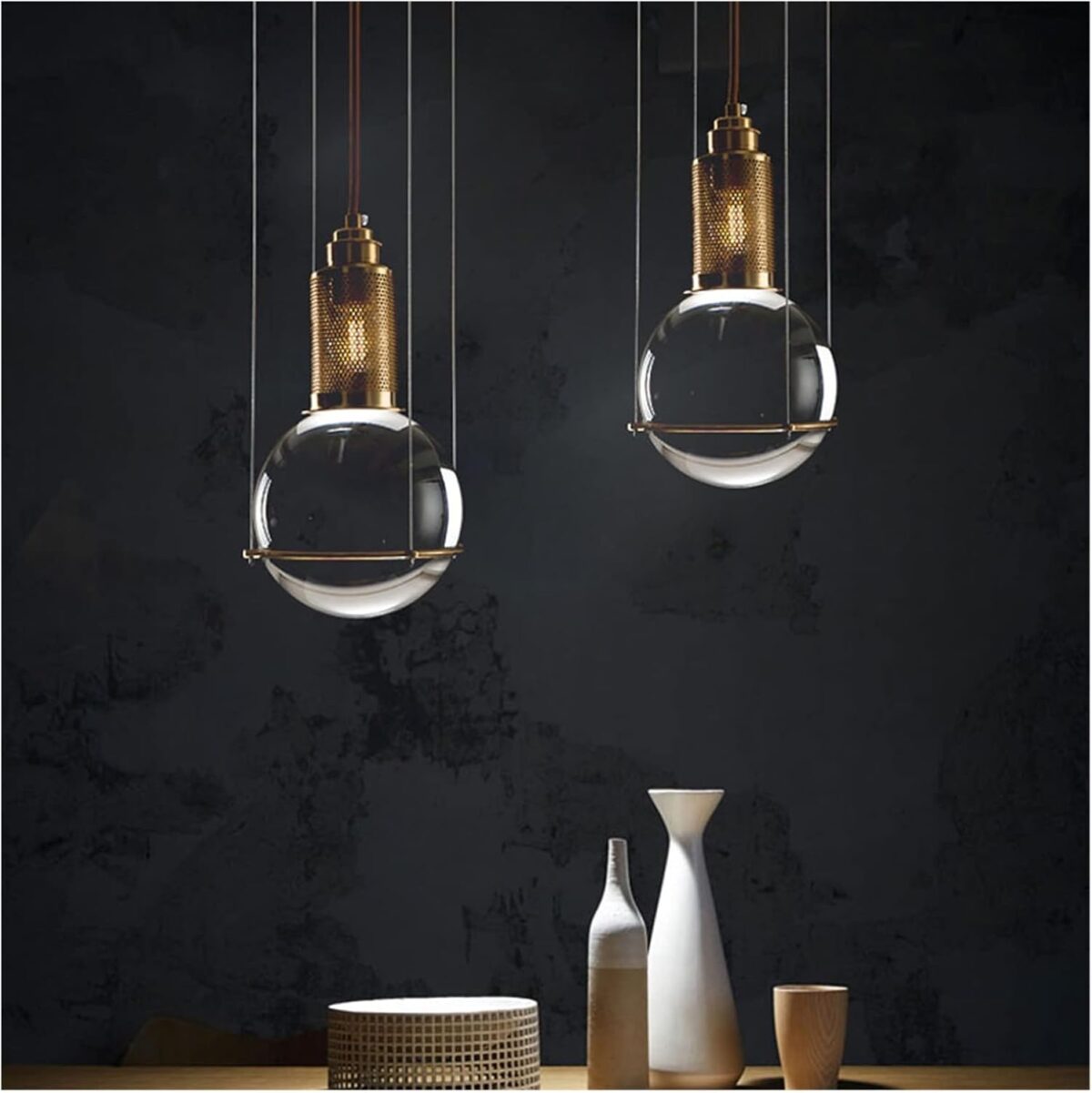 LED Lampe de lustre moderne, nordique de lustre à bille en verre simple de barre de bar LOFT Lampe suspension – Image 4