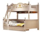 Lit superposé en bois massif de style américain avec rangements intégrés – Modèle combiné mère-enfant à deux niveaux (couchage haut et bas), adapté pour adultes et enfants. – Image 2